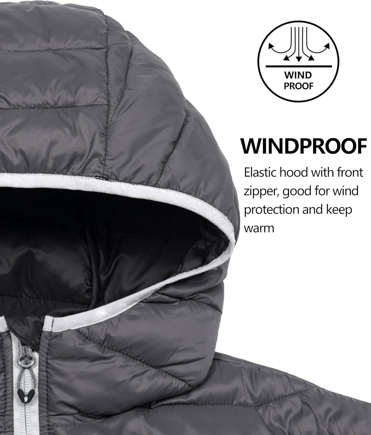 imageLittle Donkey Andy Mens Packable Puffer Jacket Lightweight Hooded Warm Winter Coat with Recycled Insulation S3XLPackablegray