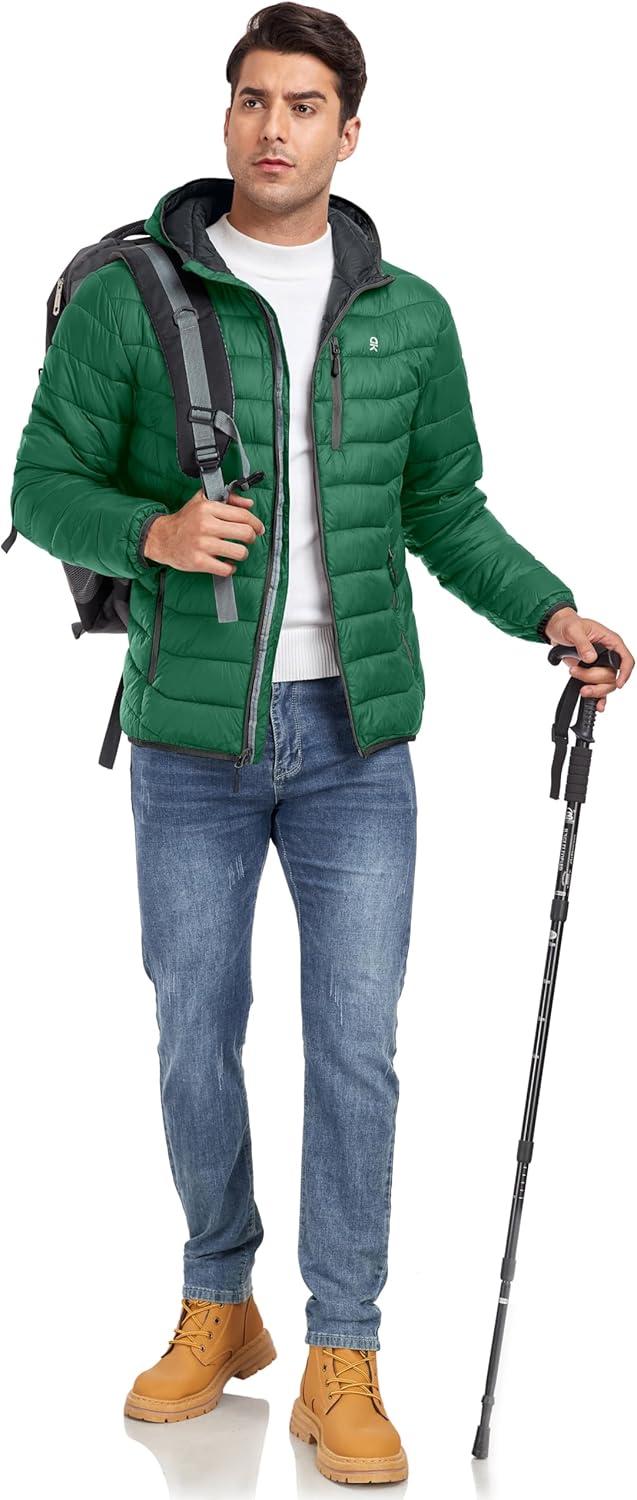 imageLittle Donkey Andy Mens Packable Puffer Jacket Lightweight Hooded Warm Winter Coat with Recycled Insulation S3XLPackablegreen
