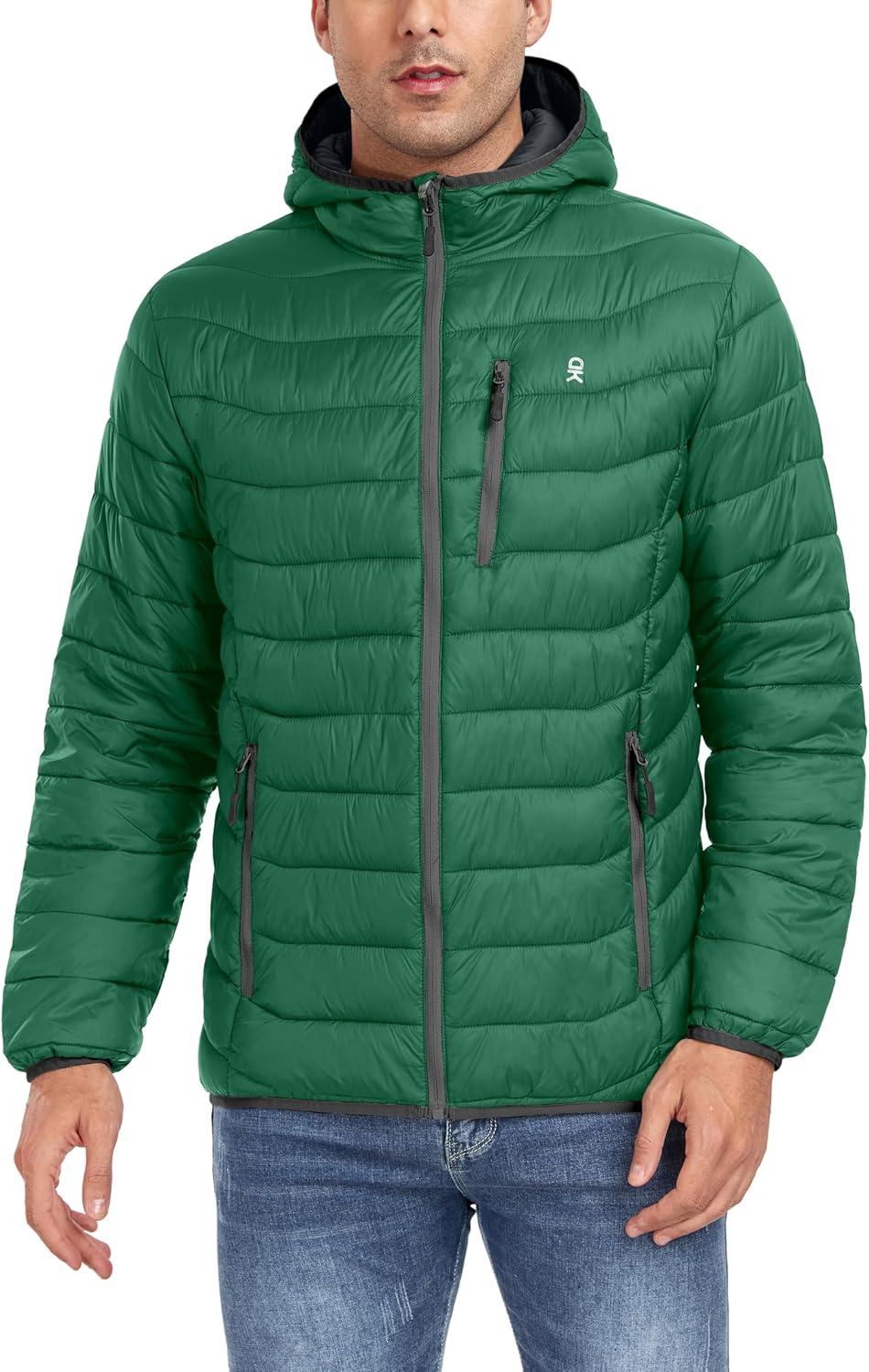 imageLittle Donkey Andy Mens Packable Puffer Jacket Lightweight Hooded Warm Winter Coat with Recycled Insulation S3XLPackablegreen