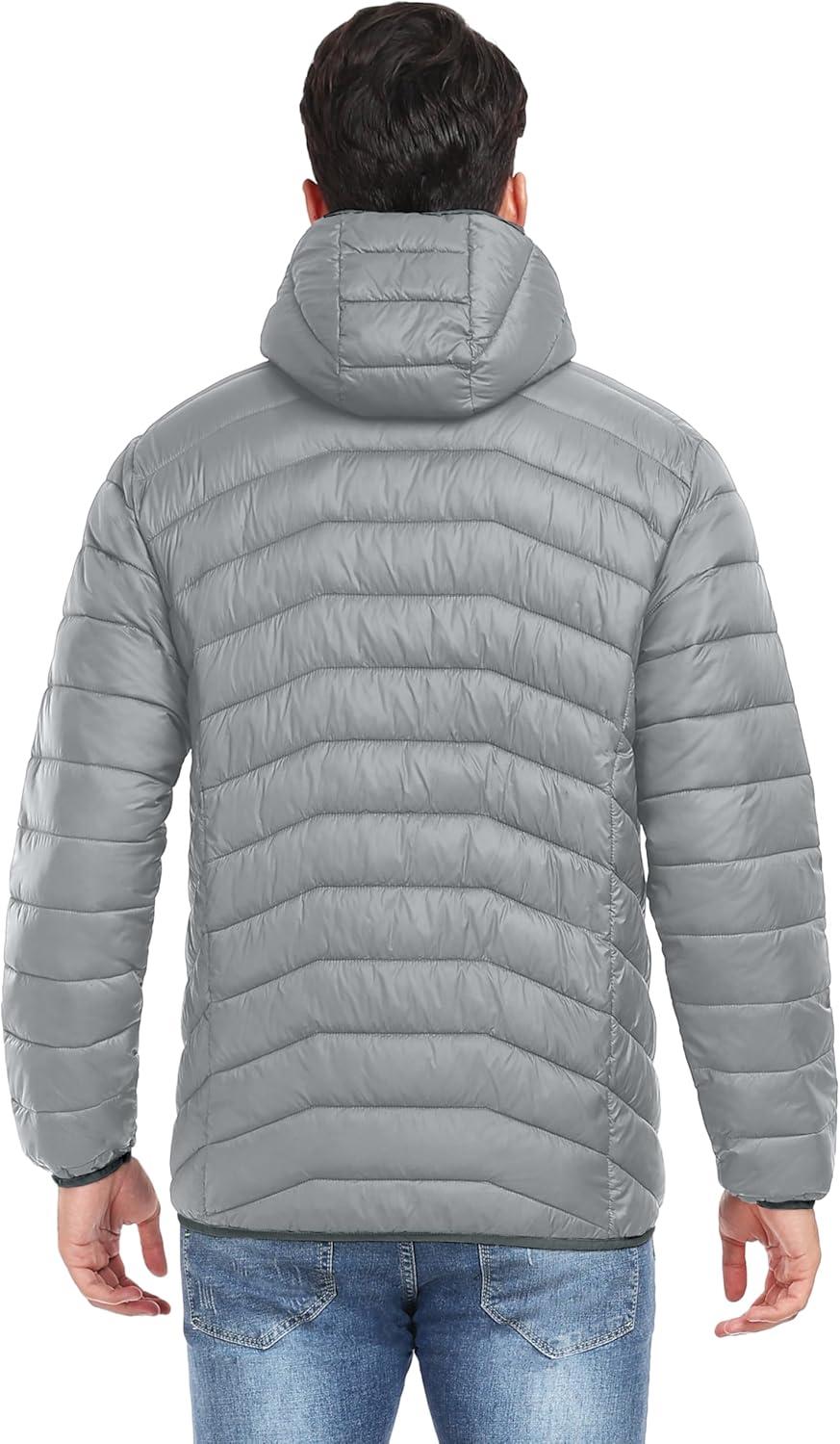 imageLittle Donkey Andy Mens Packable Puffer Jacket Lightweight Hooded Warm Winter Coat with Recycled Insulation S3XLPackablelight Grey