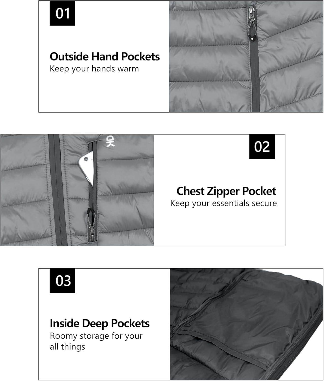imageLittle Donkey Andy Mens Packable Puffer Jacket Lightweight Hooded Warm Winter Coat with Recycled Insulation S3XLPackablelight Grey