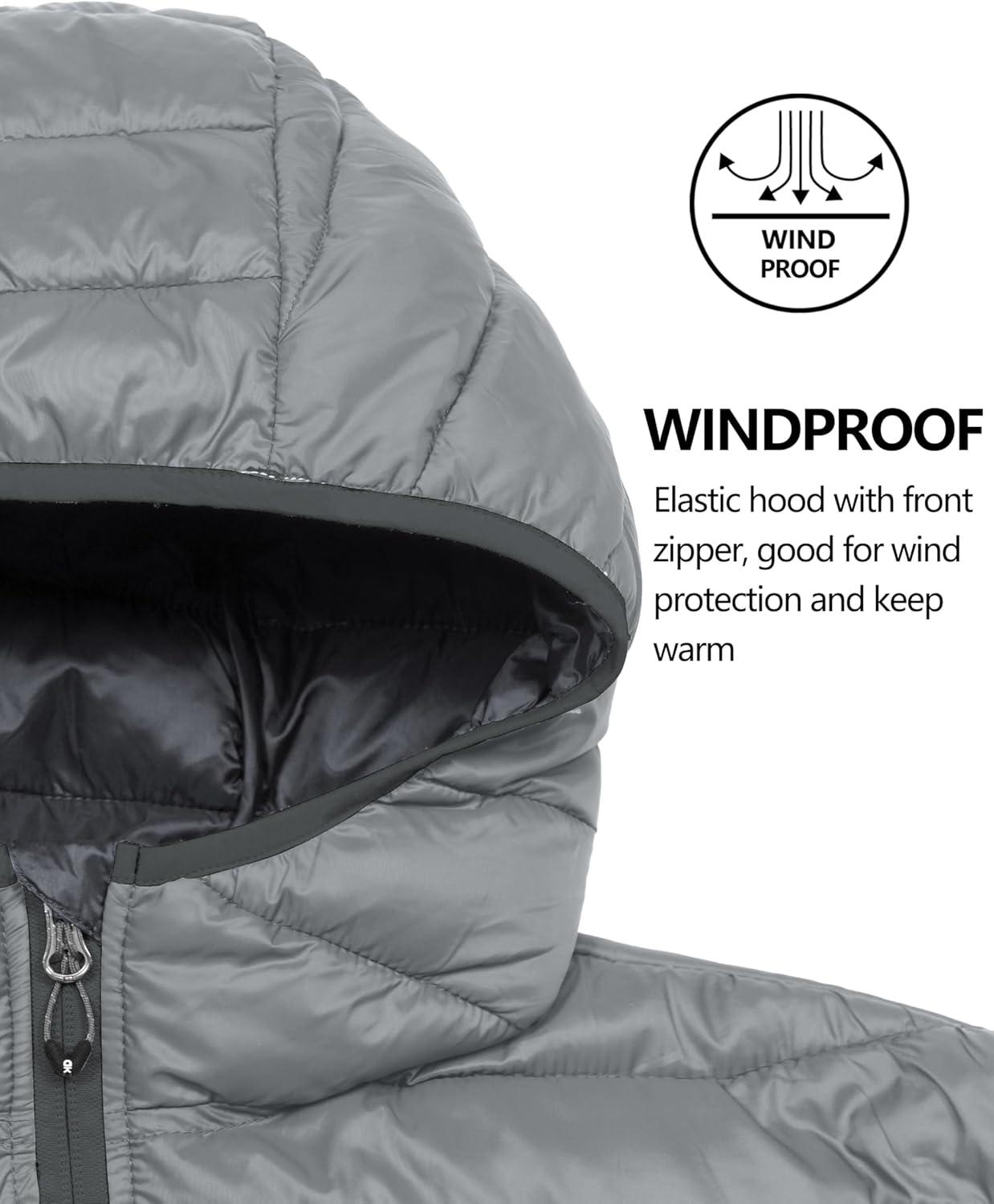 imageLittle Donkey Andy Mens Packable Puffer Jacket Lightweight Hooded Warm Winter Coat with Recycled Insulation S3XLPackablelight Grey