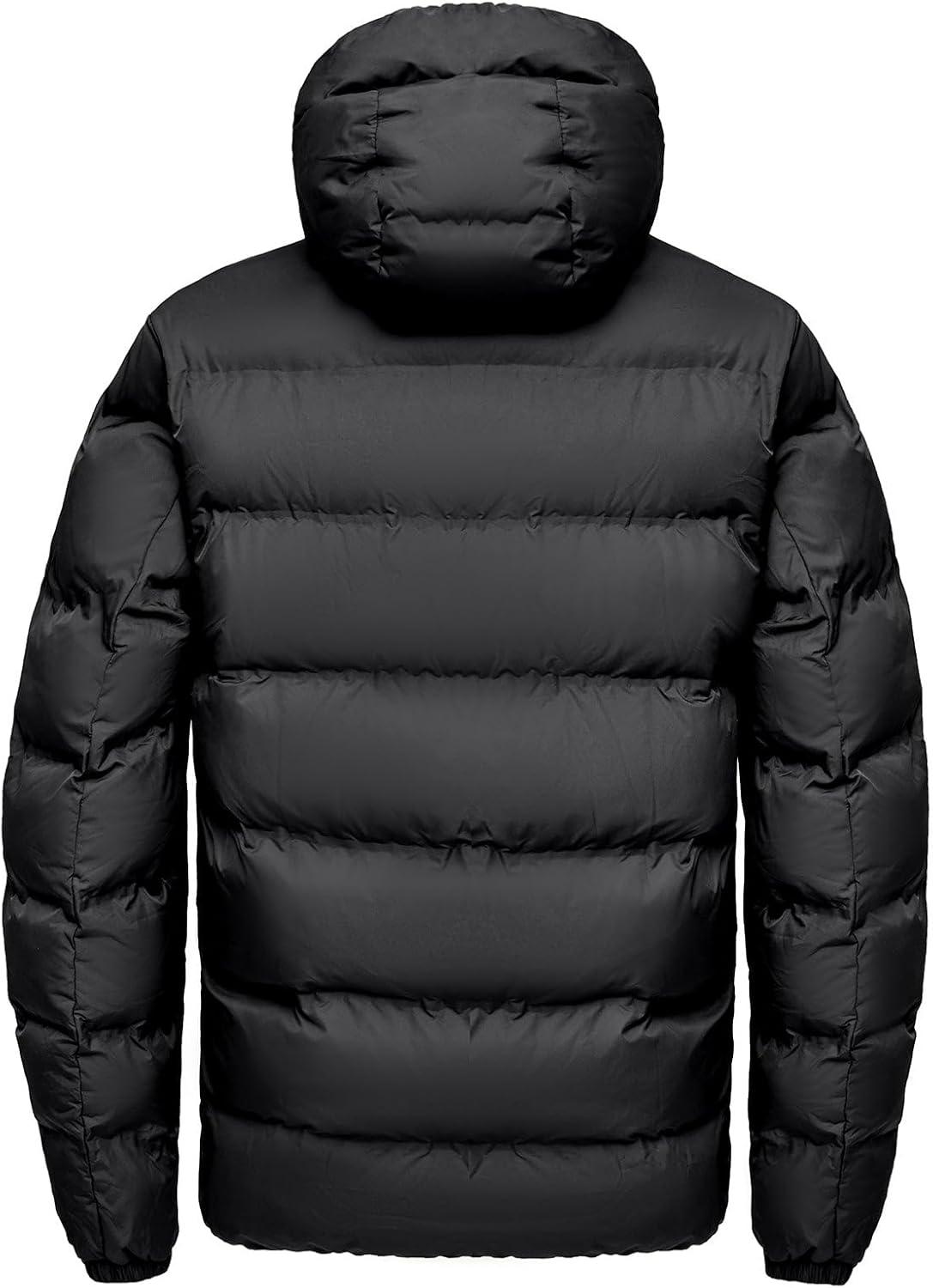 imageLittle Donkey Andy Mens Puffer Jacket Warm Winter Coat with Hood Lightweight Insulated Quilted Jacketss for Snow SkiBlack