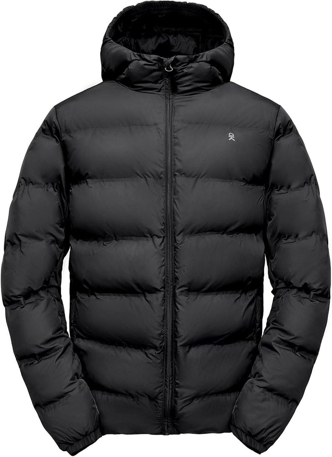 imageLittle Donkey Andy Mens Puffer Jacket Warm Winter Coat with Hood Lightweight Insulated Quilted Jacketss for Snow SkiBlack