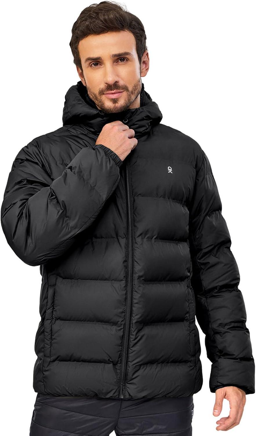 imageLittle Donkey Andy Mens Puffer Jacket Warm Winter Coat with Hood Lightweight Insulated Quilted Jacketss for Snow SkiBlack