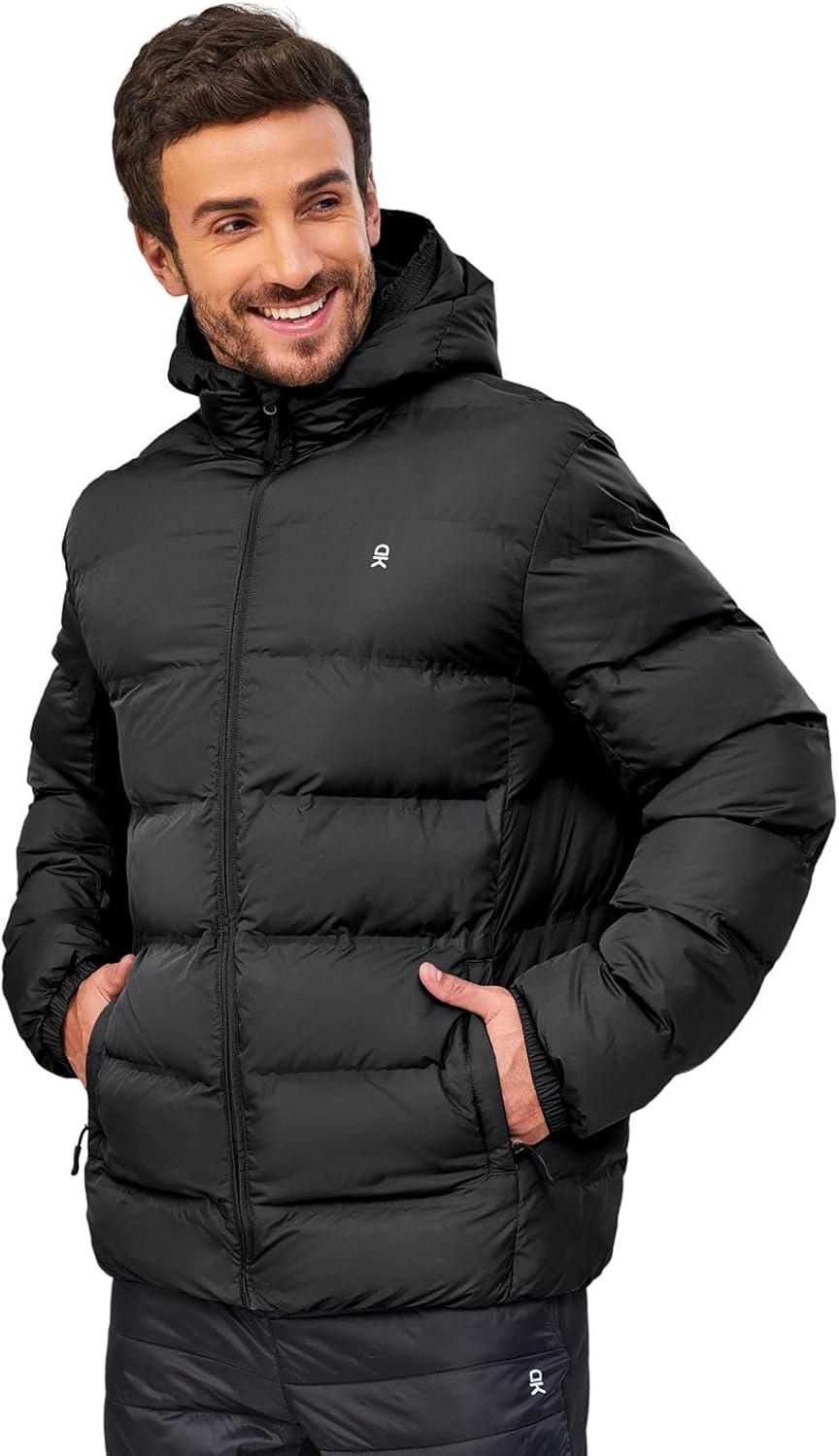 imageLittle Donkey Andy Mens Puffer Jacket Warm Winter Coat with Hood Lightweight Insulated Quilted Jacketss for Snow SkiBlack
