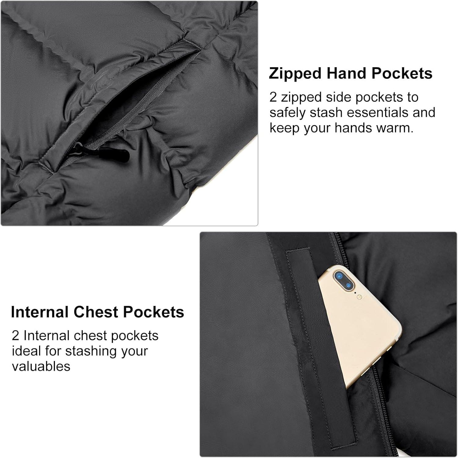 imageLittle Donkey Andy Mens Puffer Jacket Warm Winter Coat with Hood Lightweight Insulated Quilted Jacketss for Snow SkiBlack