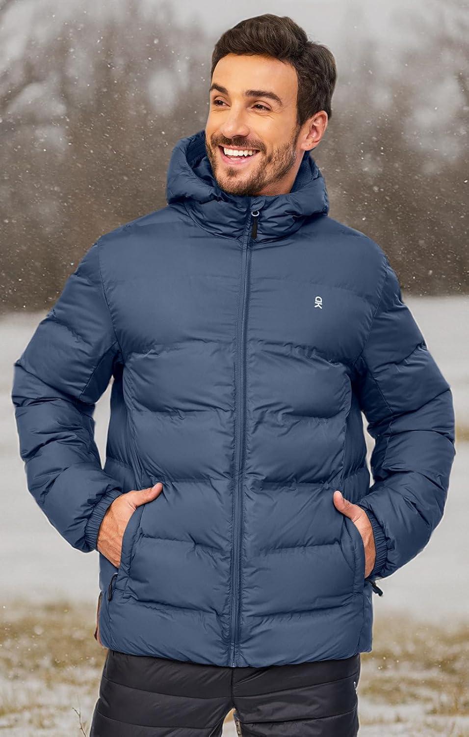imageLittle Donkey Andy Mens Puffer Jacket Warm Winter Coat with Hood Lightweight Insulated Quilted Jacketss for Snow SkiBlue