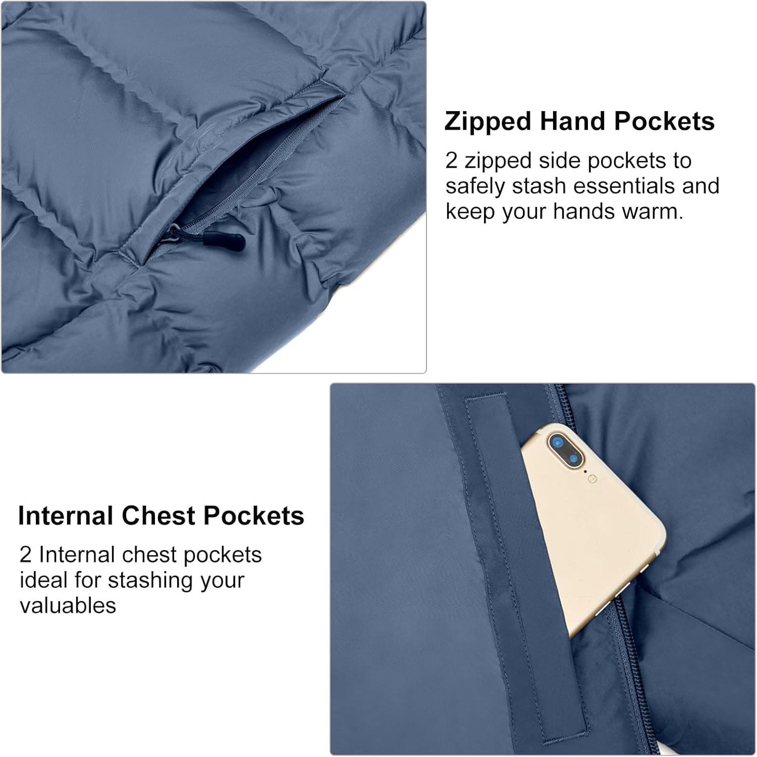 imageLittle Donkey Andy Mens Puffer Jacket Warm Winter Coat with Hood Lightweight Insulated Quilted Jacketss for Snow SkiBlue