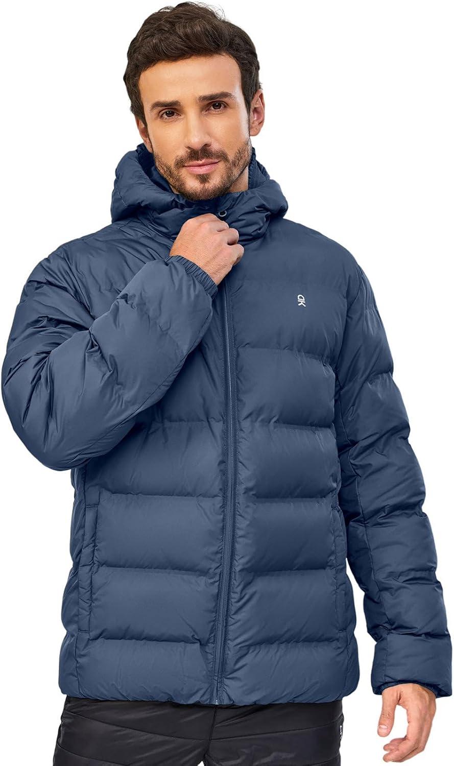 imageLittle Donkey Andy Mens Puffer Jacket Warm Winter Coat with Hood Lightweight Insulated Quilted Jacketss for Snow SkiBlue