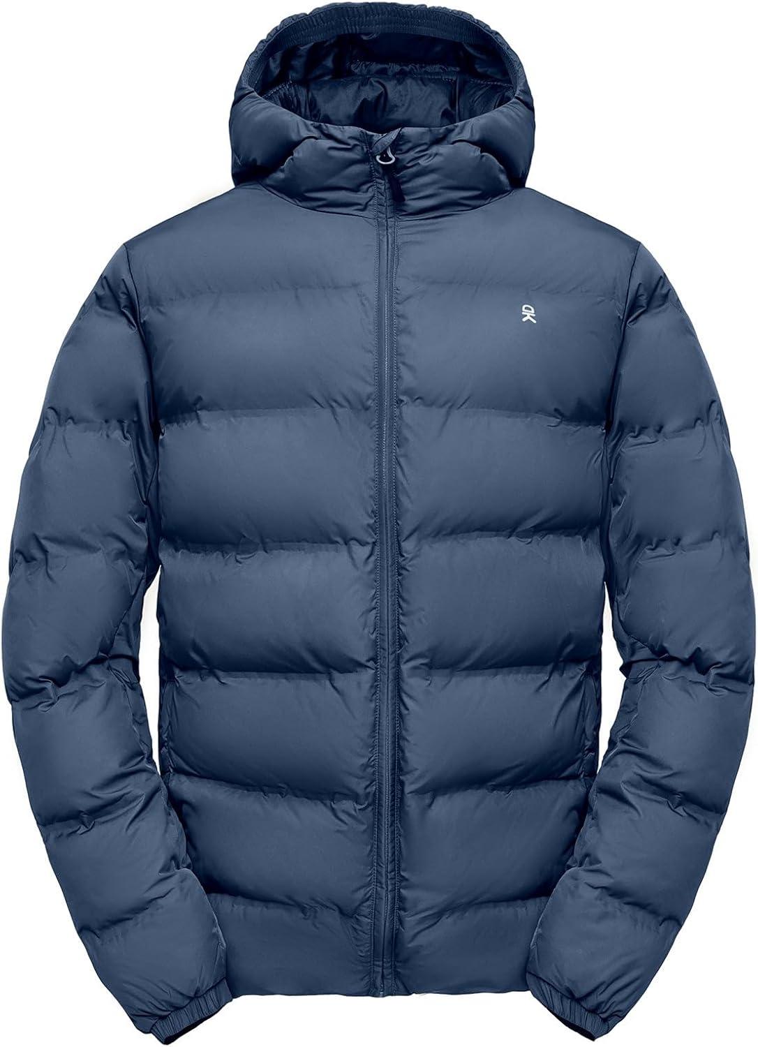 imageLittle Donkey Andy Mens Puffer Jacket Warm Winter Coat with Hood Lightweight Insulated Quilted Jacketss for Snow SkiBlue