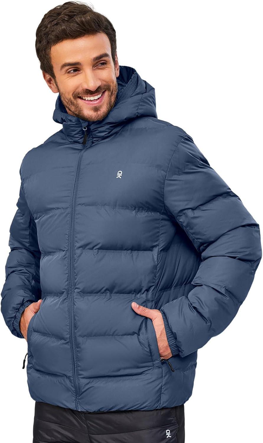 imageLittle Donkey Andy Mens Puffer Jacket Warm Winter Coat with Hood Lightweight Insulated Quilted Jacketss for Snow SkiBlue