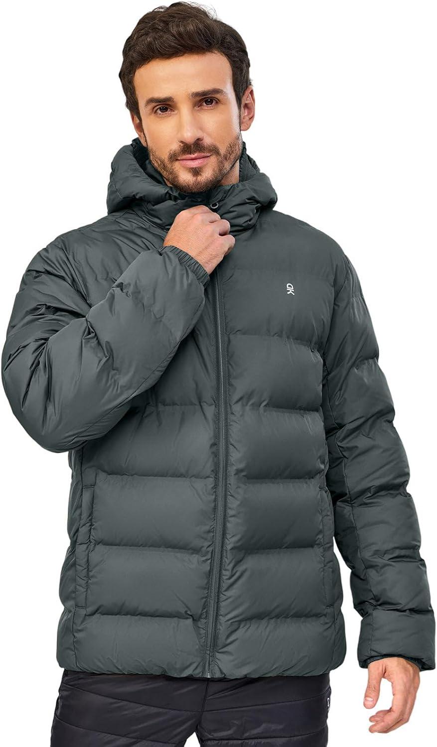 imageLittle Donkey Andy Mens Puffer Jacket Warm Winter Coat with Hood Lightweight Insulated Quilted Jacketss for Snow SkiGrey