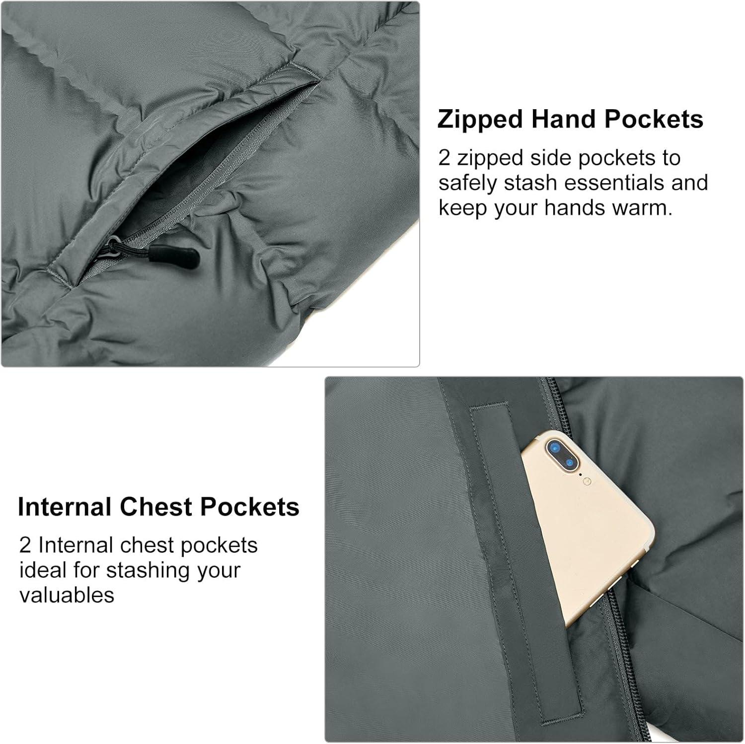 imageLittle Donkey Andy Mens Puffer Jacket Warm Winter Coat with Hood Lightweight Insulated Quilted Jacketss for Snow SkiGrey