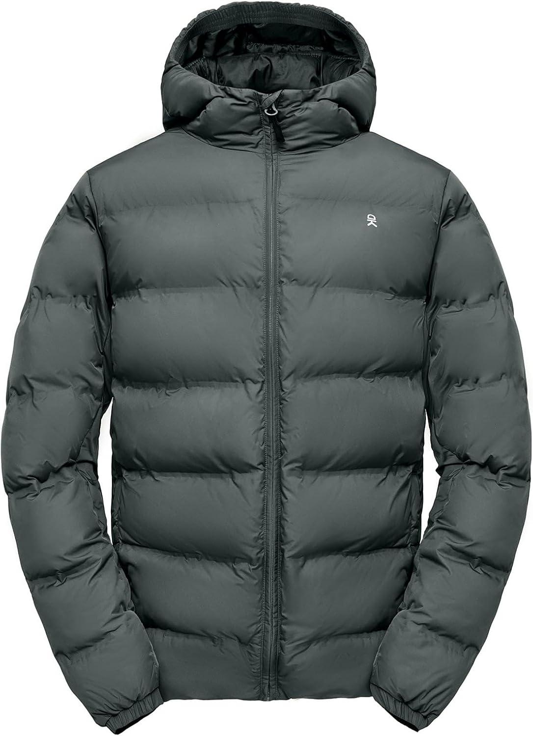 imageLittle Donkey Andy Mens Puffer Jacket Warm Winter Coat with Hood Lightweight Insulated Quilted Jacketss for Snow SkiGrey