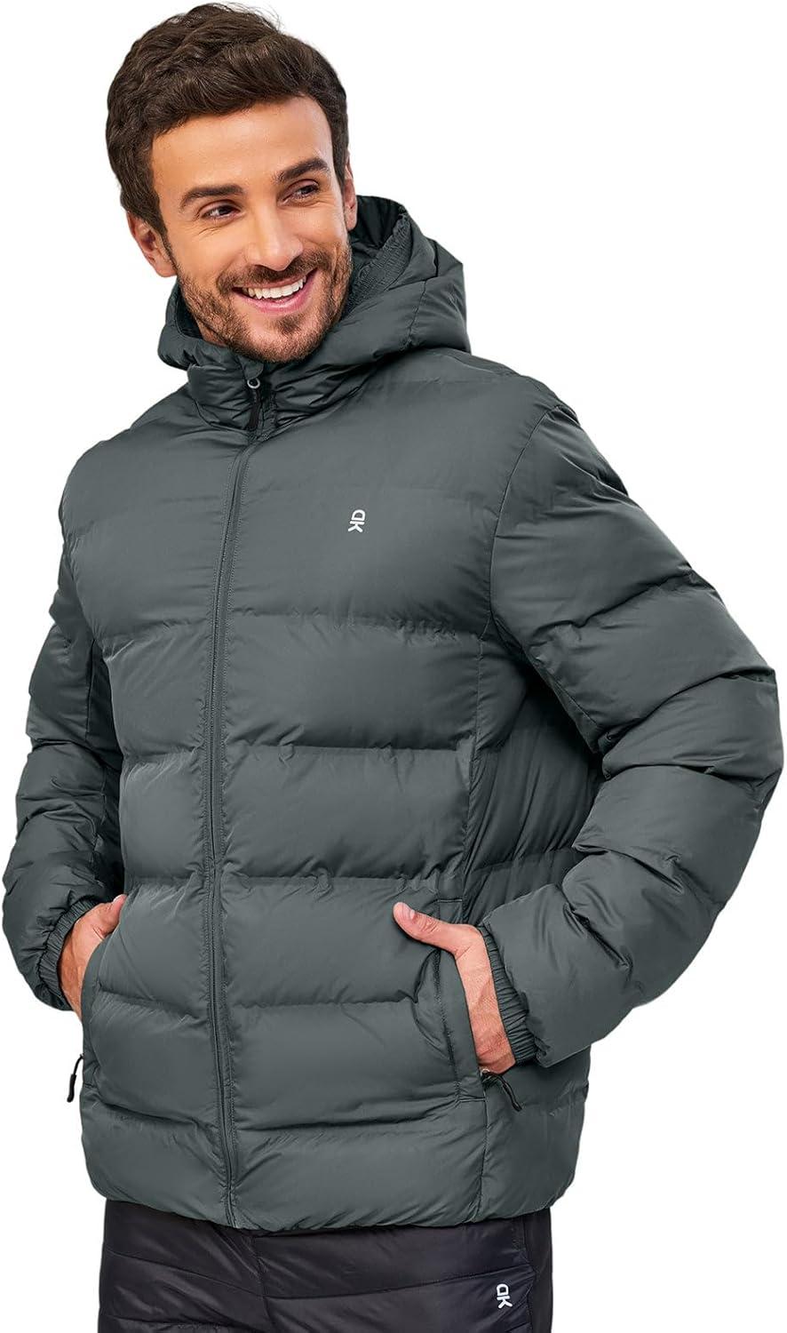 imageLittle Donkey Andy Mens Puffer Jacket Warm Winter Coat with Hood Lightweight Insulated Quilted Jacketss for Snow SkiGrey