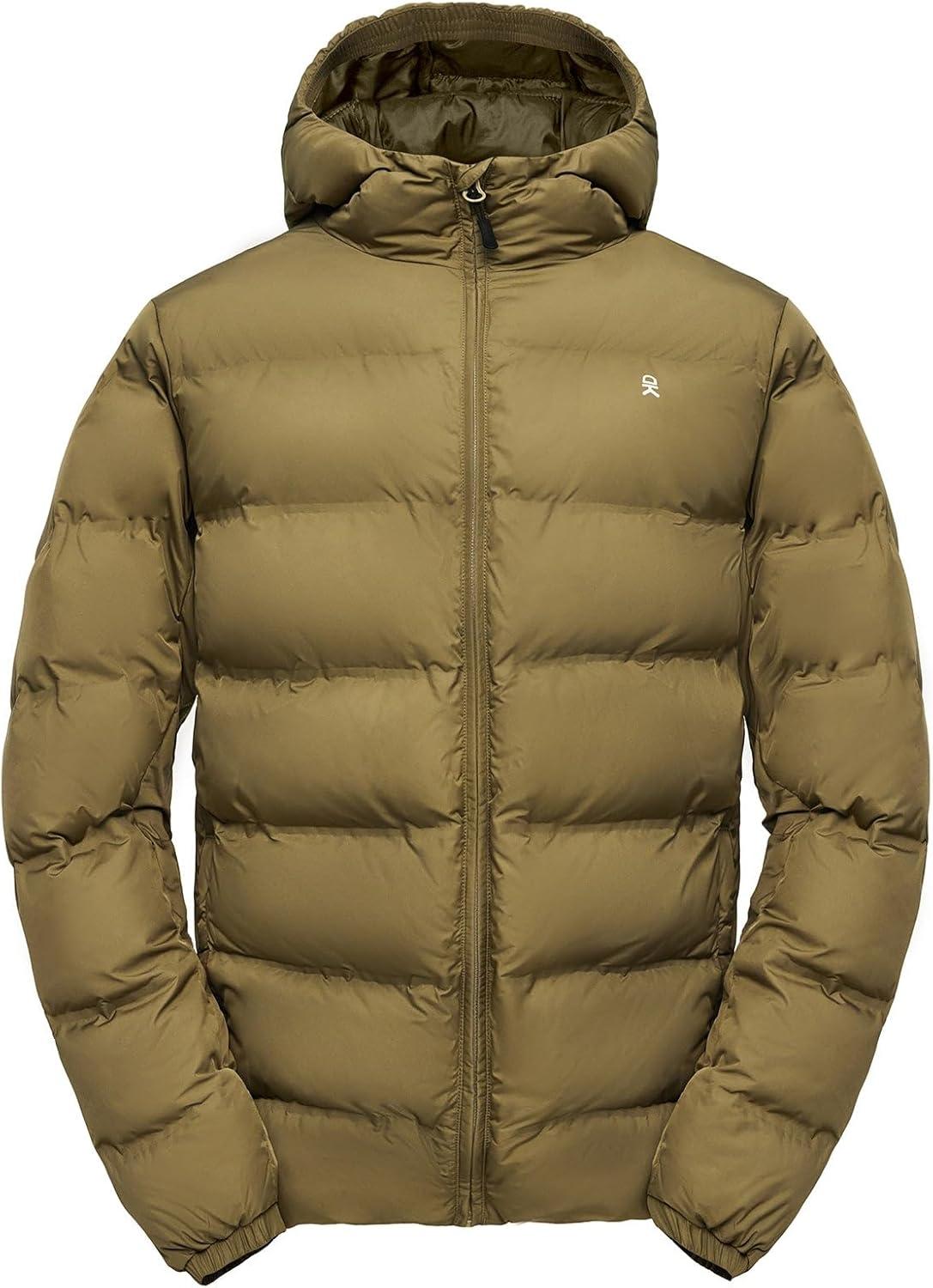 imageLittle Donkey Andy Mens Puffer Jacket Warm Winter Coat with Hood Lightweight Insulated Quilted Jacketss for Snow SkiOlive