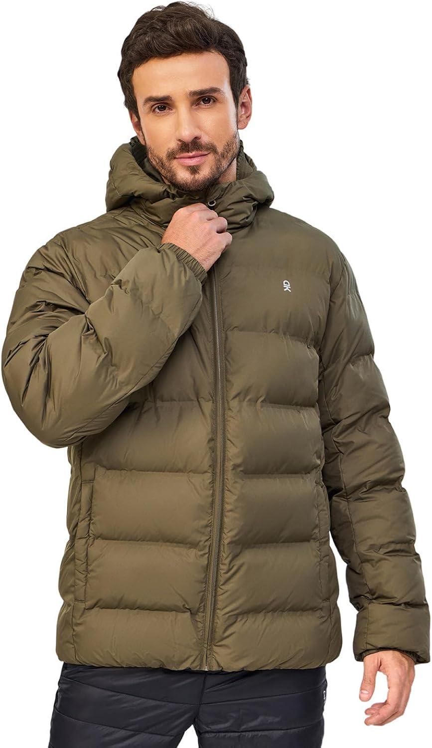 imageLittle Donkey Andy Mens Puffer Jacket Warm Winter Coat with Hood Lightweight Insulated Quilted Jacketss for Snow SkiOlive