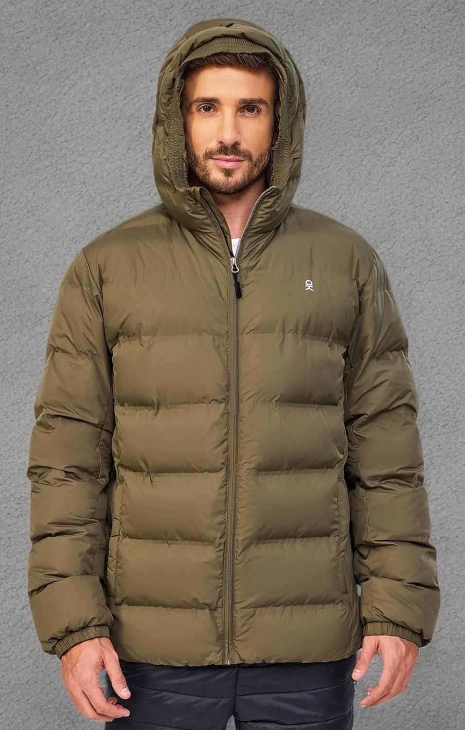 imageLittle Donkey Andy Mens Puffer Jacket Warm Winter Coat with Hood Lightweight Insulated Quilted Jacketss for Snow SkiOlive