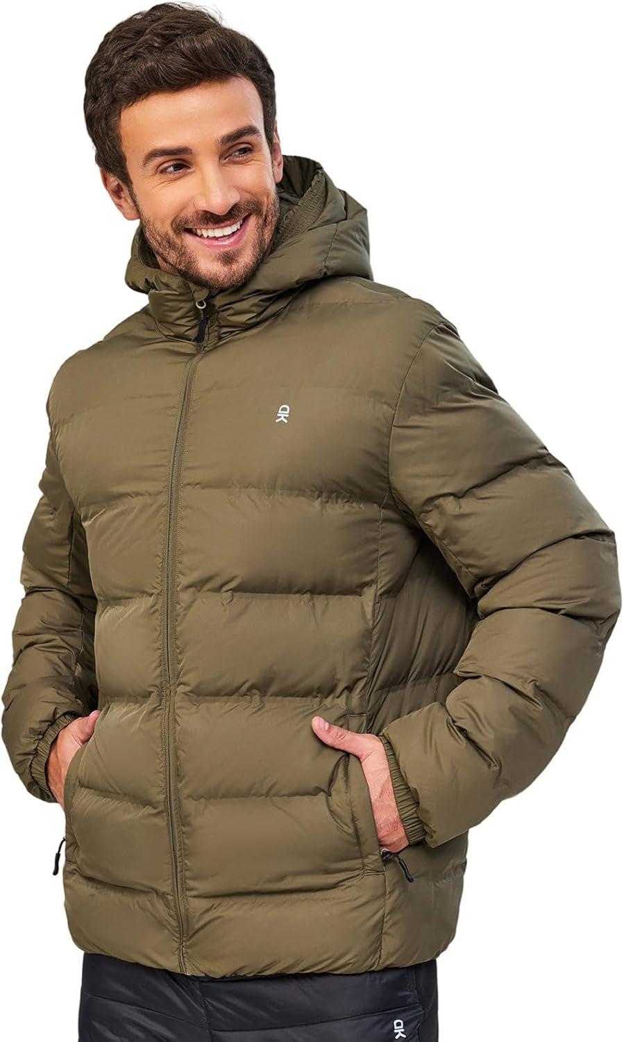 imageLittle Donkey Andy Mens Puffer Jacket Warm Winter Coat with Hood Lightweight Insulated Quilted Jacketss for Snow SkiOlive