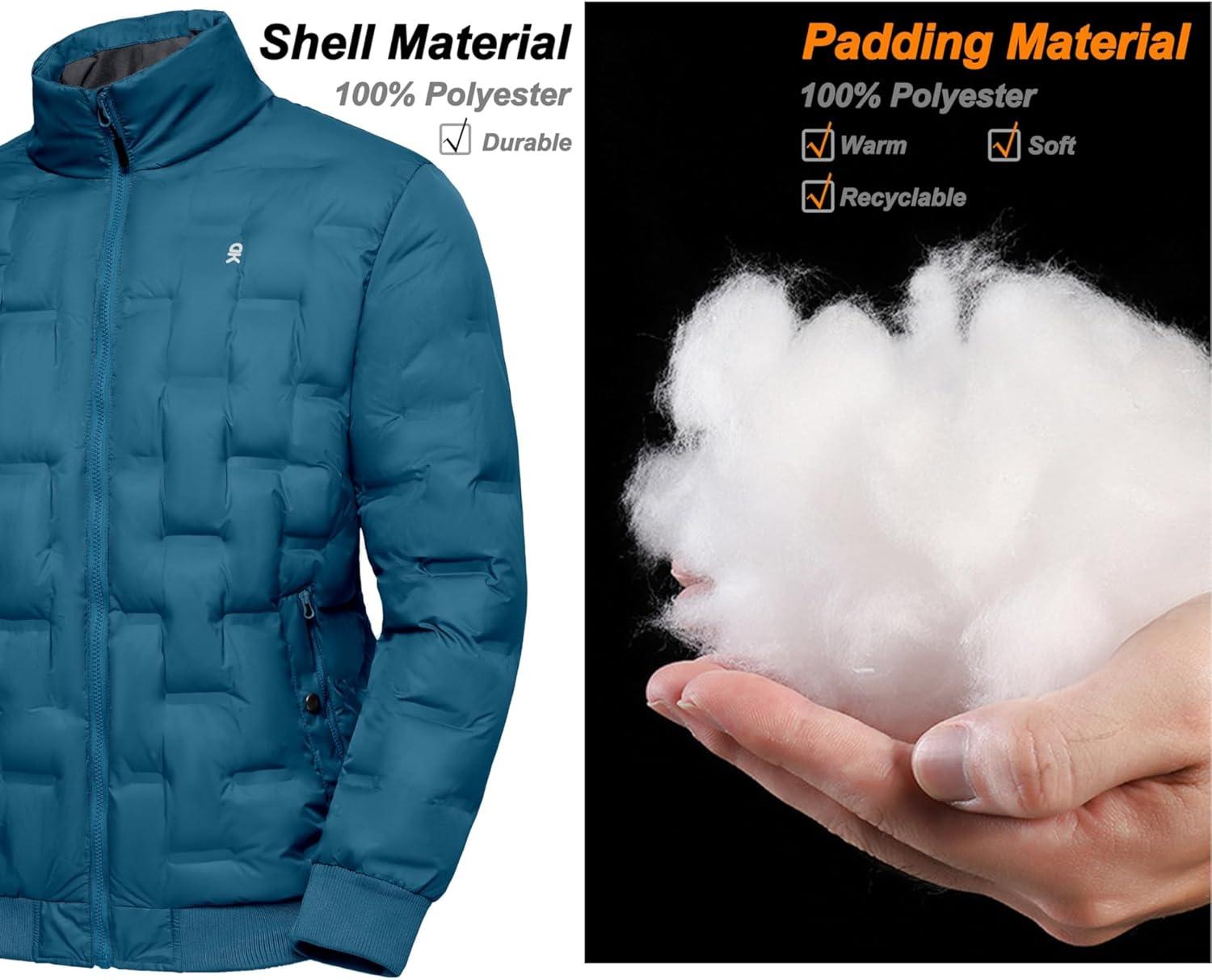 imageLittle Donkey Andy Mens Puffer Warm Jacket Windproof Winter Coat with Recycled InsulationBlue