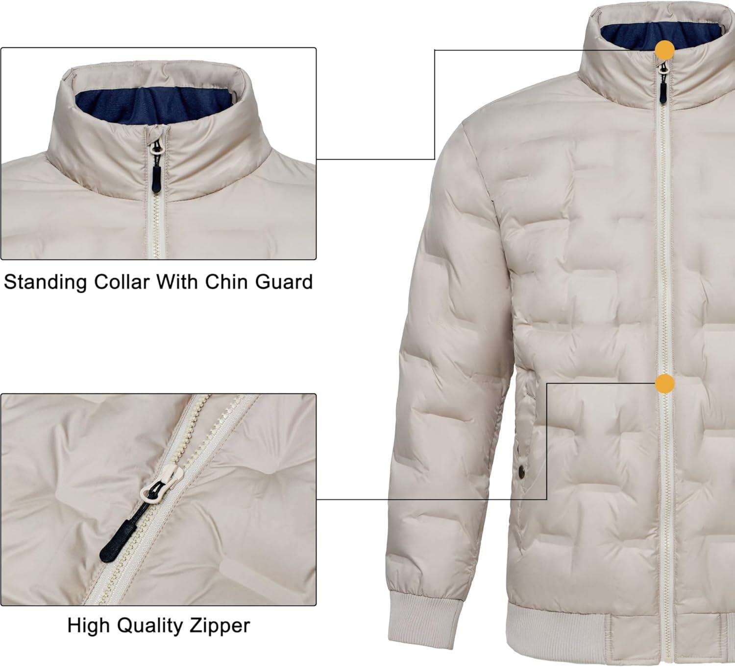 imageLittle Donkey Andy Mens Puffer Warm Jacket Windproof Winter Coat with Recycled InsulationKhaki