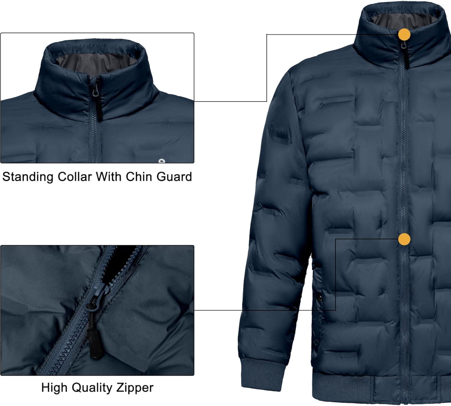 imageLittle Donkey Andy Mens Puffer Warm Jacket Windproof Winter Coat with Recycled InsulationNavy