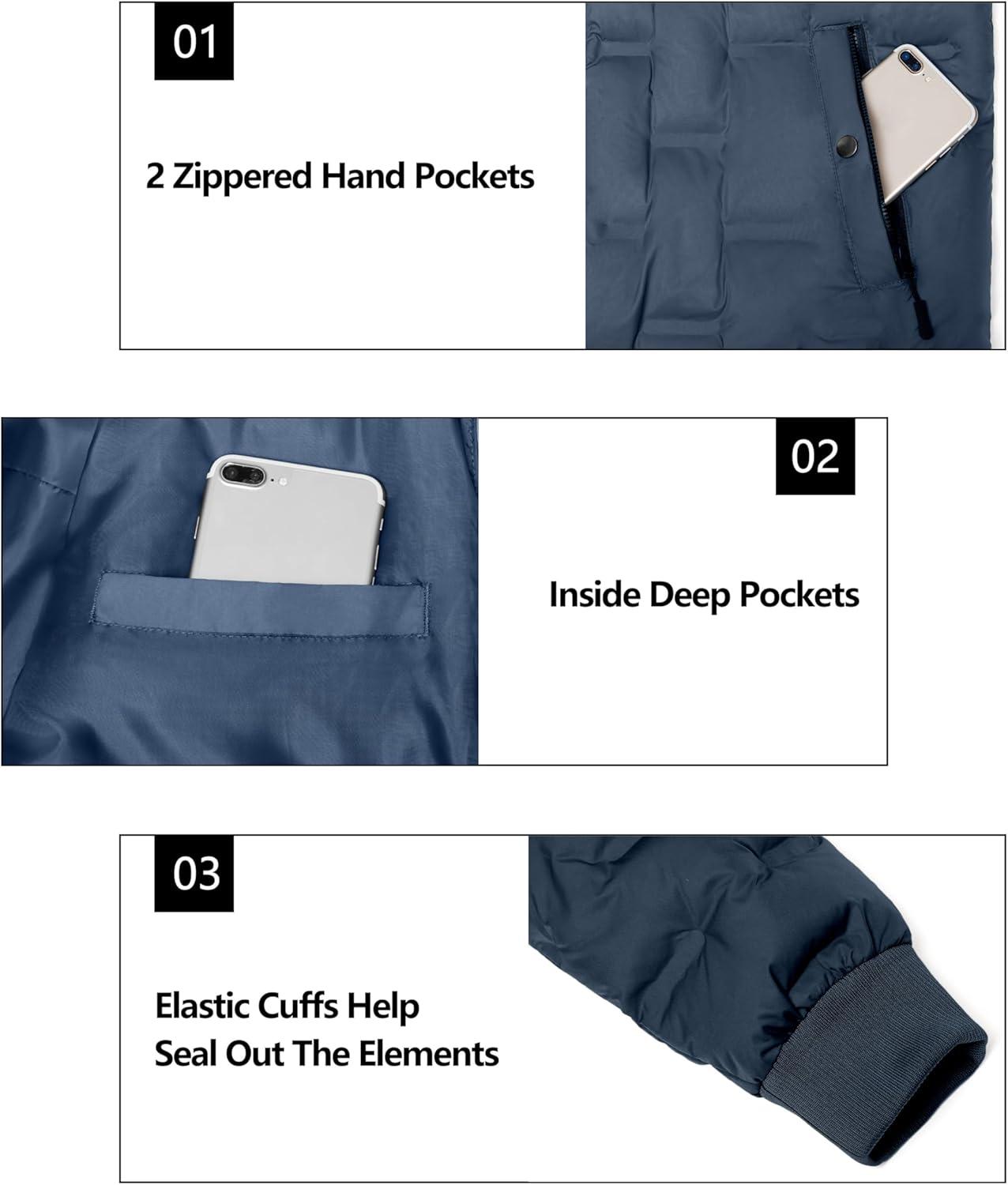 imageLittle Donkey Andy Mens Puffer Warm Jacket Windproof Winter Coat with Recycled InsulationNavy
