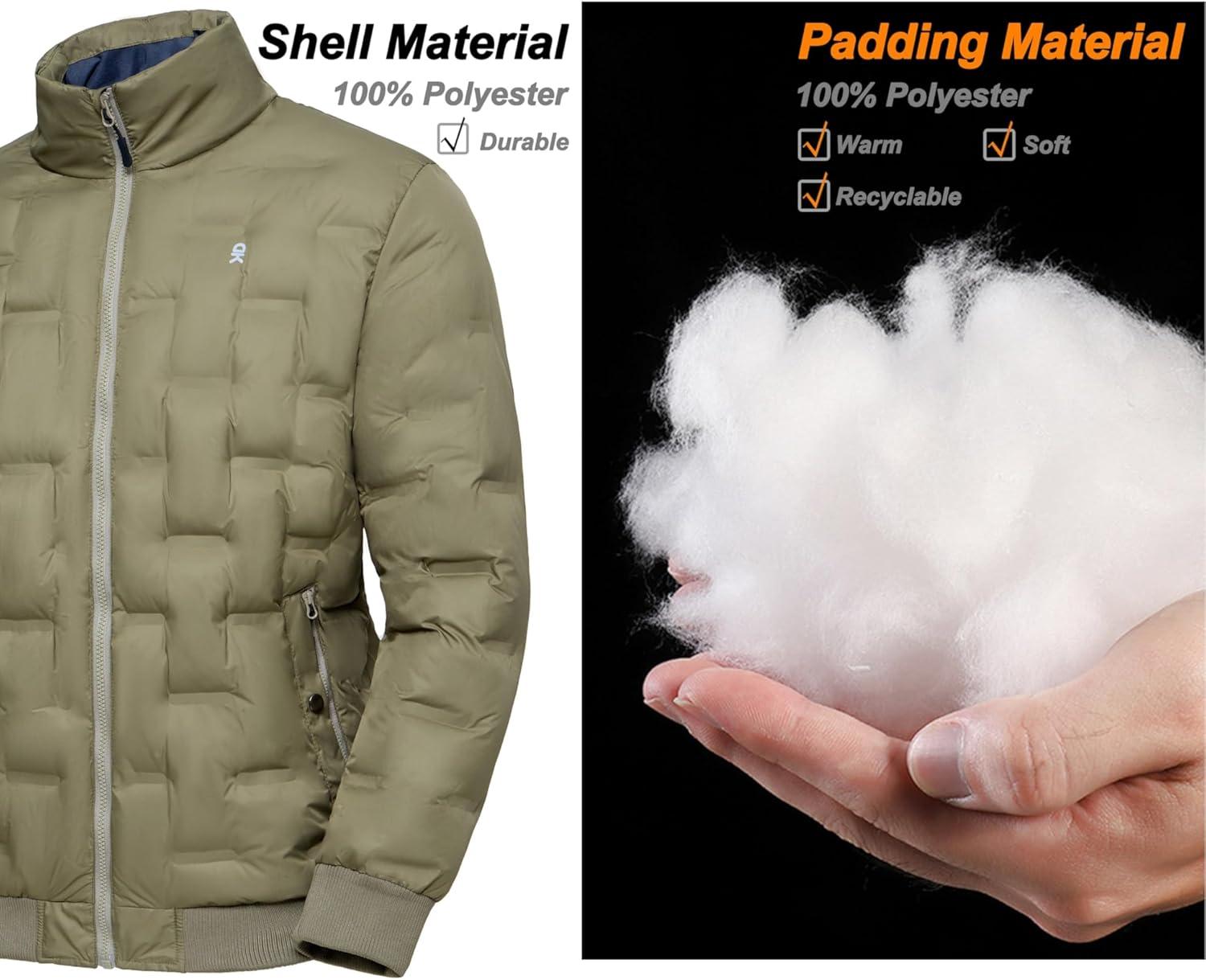 imageLittle Donkey Andy Mens Puffer Warm Jacket Windproof Winter Coat with Recycled InsulationOlive