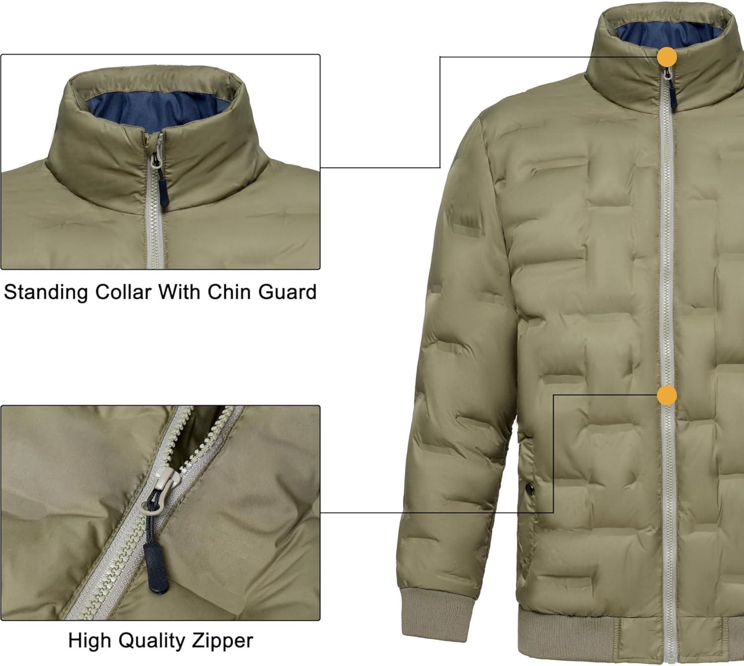 imageLittle Donkey Andy Mens Puffer Warm Jacket Windproof Winter Coat with Recycled InsulationOlive