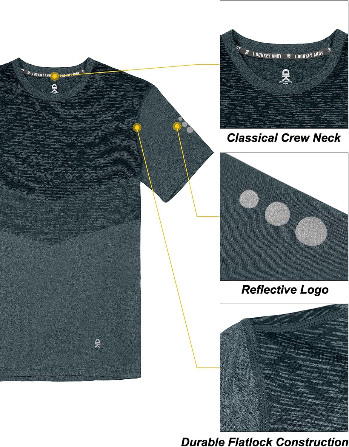imageLittle Donkey Andy Mens Quick Dry Sweat Wicking Stretch Short Sleeve TShirt UV Protection Workout Running Hiking TeeBlack Heather