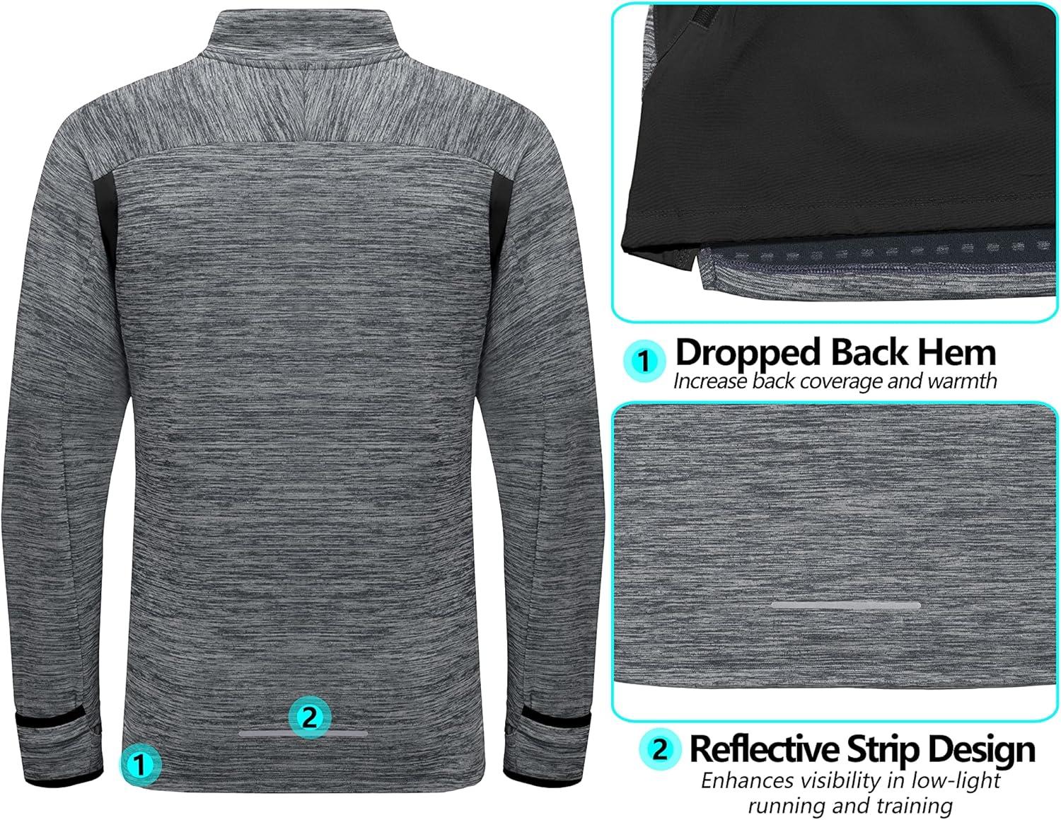 imageLittle Donkey Andy Mens Quick Dry Warm Lightweight Running Jacket Full Zip Thermal Hybrid Thumbholes Golf Track JacketBlack Heather