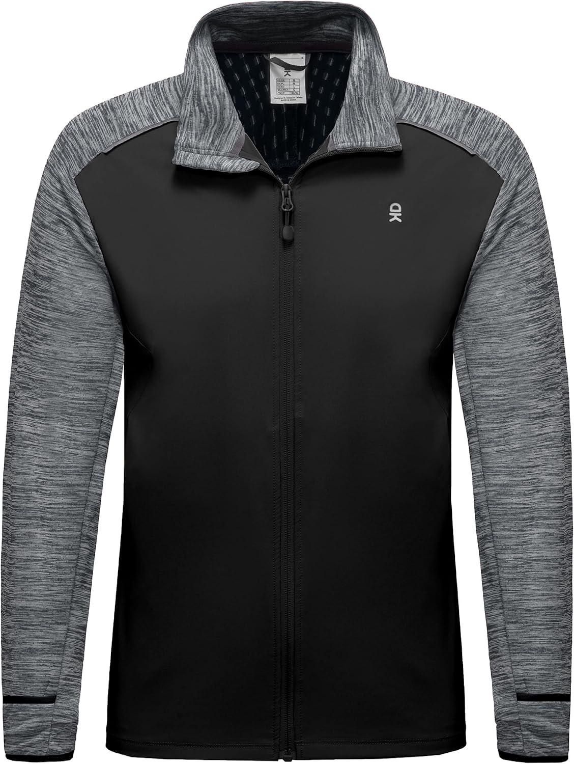 imageLittle Donkey Andy Mens Quick Dry Warm Lightweight Running Jacket Full Zip Thermal Hybrid Thumbholes Golf Track JacketBlack Heather