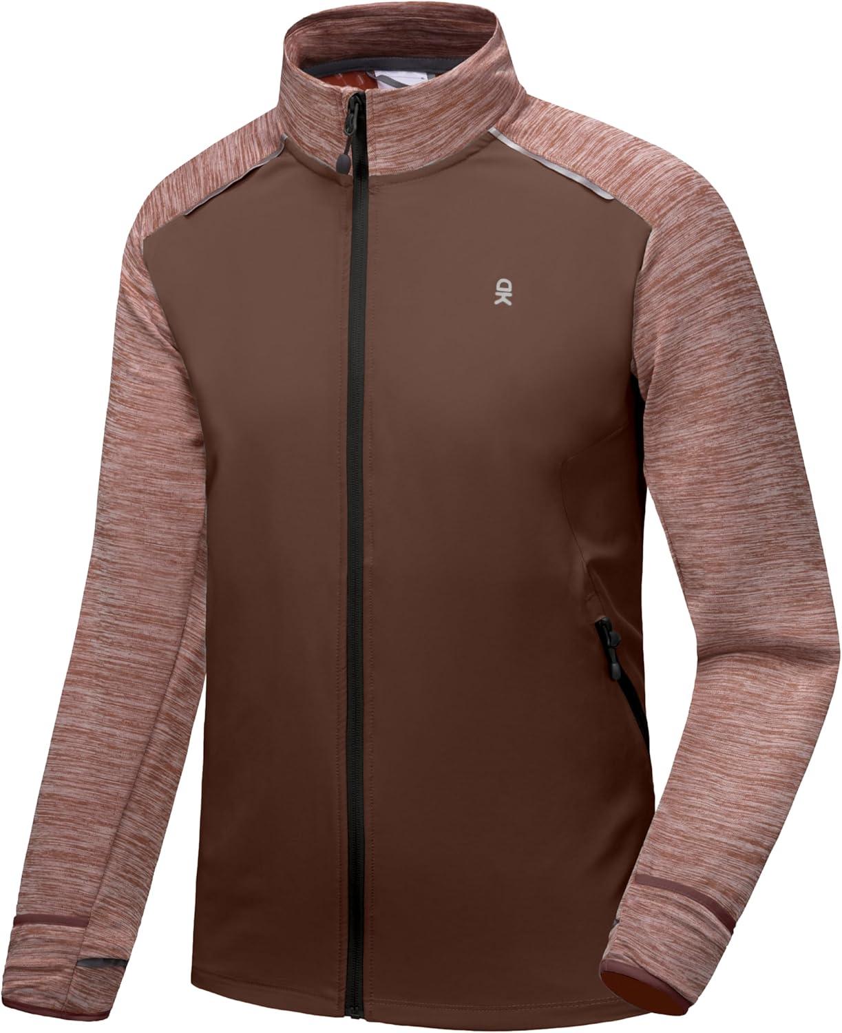 imageLittle Donkey Andy Mens Quick Dry Warm Lightweight Running Jacket Full Zip Thermal Hybrid Thumbholes Golf Track JacketDark BrownRed