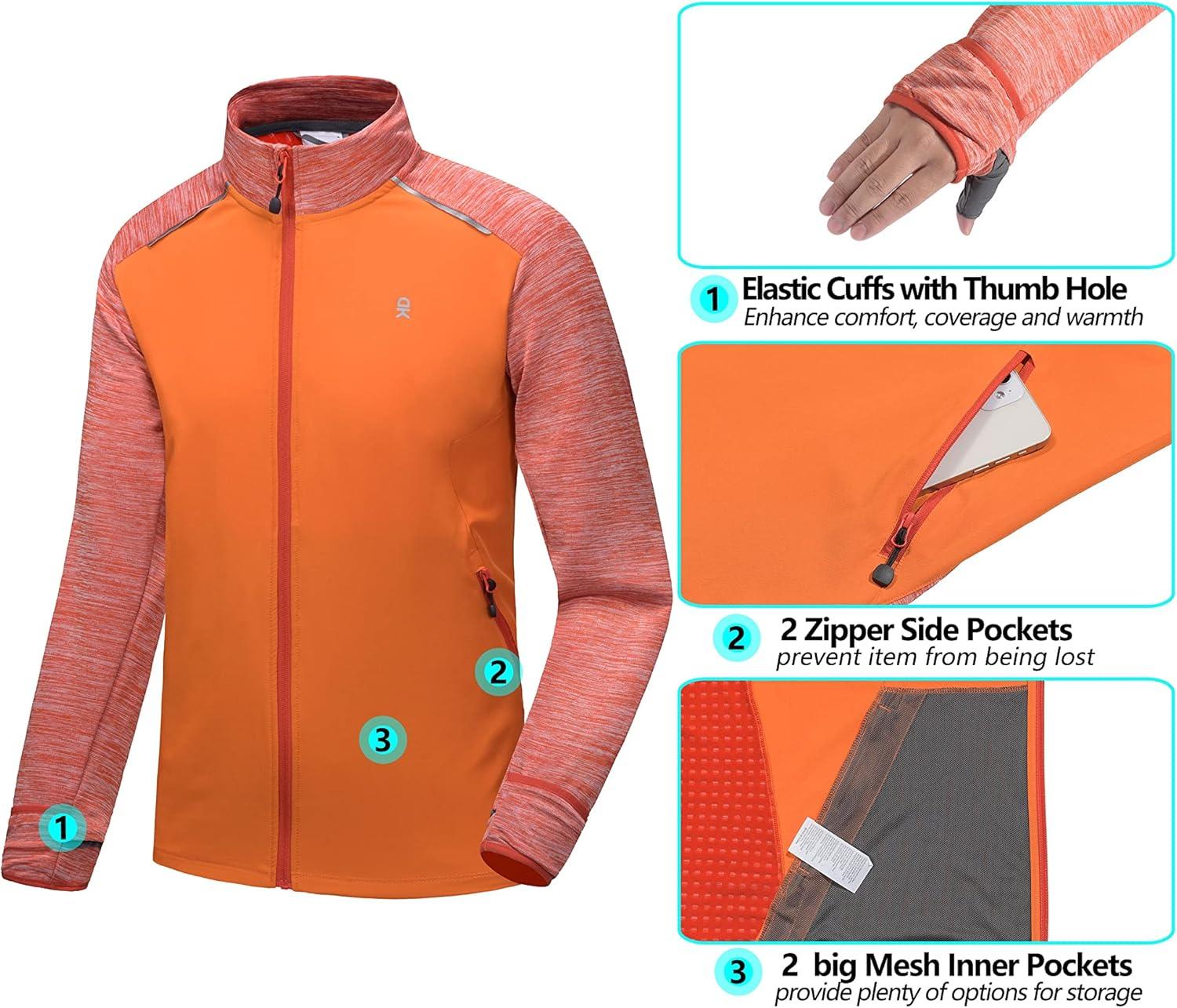 imageLittle Donkey Andy Mens Quick Dry Warm Lightweight Running Jacket Full Zip Thermal Hybrid Thumbholes Golf Track JacketOrange Heather