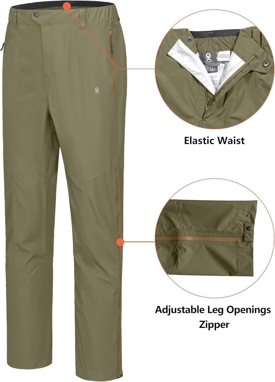 imageLittle Donkey Andy Mens Rain Pants Waterproof Lightweight Overpants Windproof Outdoor Pants for Hiking Golf FishingA1 Agave Green