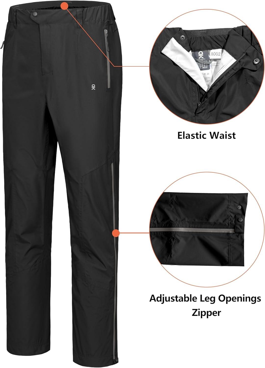 imageLittle Donkey Andy Mens Rain Pants Waterproof Lightweight Overpants Windproof Outdoor Pants for Hiking Golf FishingA1 Black