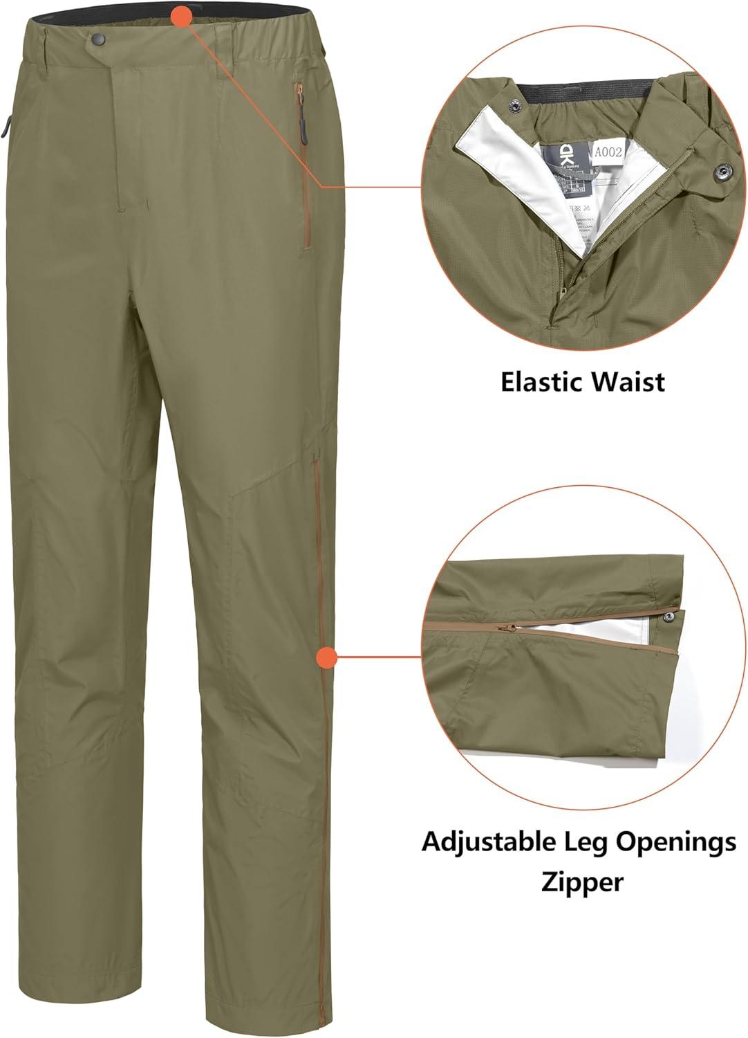 imageLittle Donkey Andy Mens Rain Pants Waterproof Lightweight Overpants Windproof Outdoor Pants for Hiking Golf FishingAgave Green