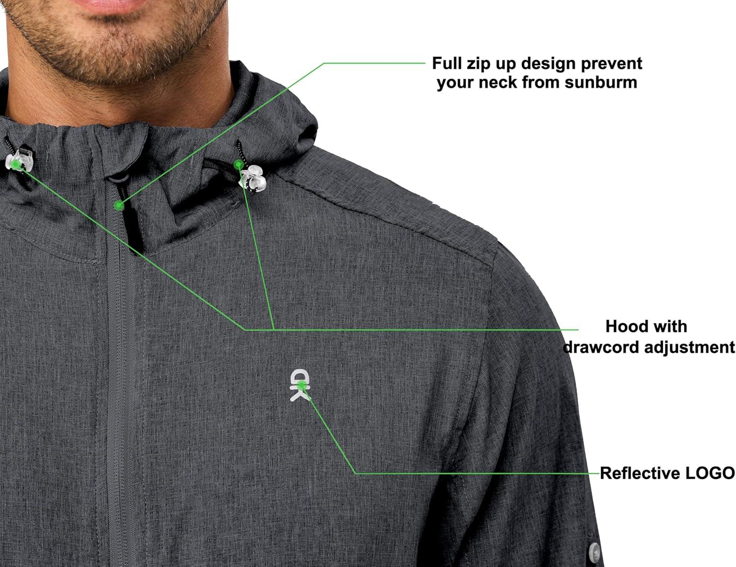imageLittle Donkey Andy Mens UPF 50 Sun Protection Jacket Full Zip Lightweight Hoodie Summer Shirts for Hiking Fishing OutdoorGrey
