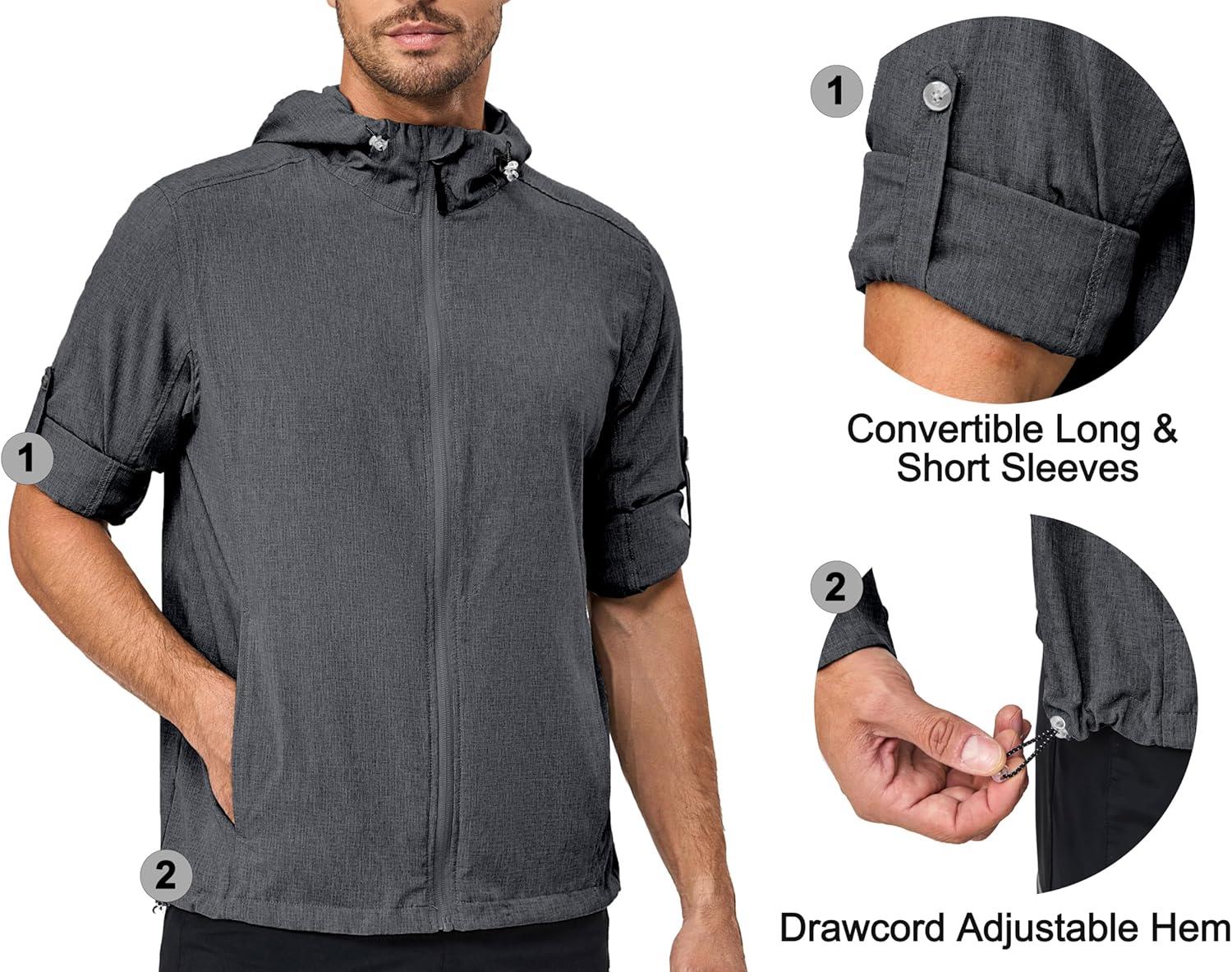 imageLittle Donkey Andy Mens UPF 50 Sun Protection Jacket Full Zip Lightweight Hoodie Summer Shirts for Hiking Fishing OutdoorGrey