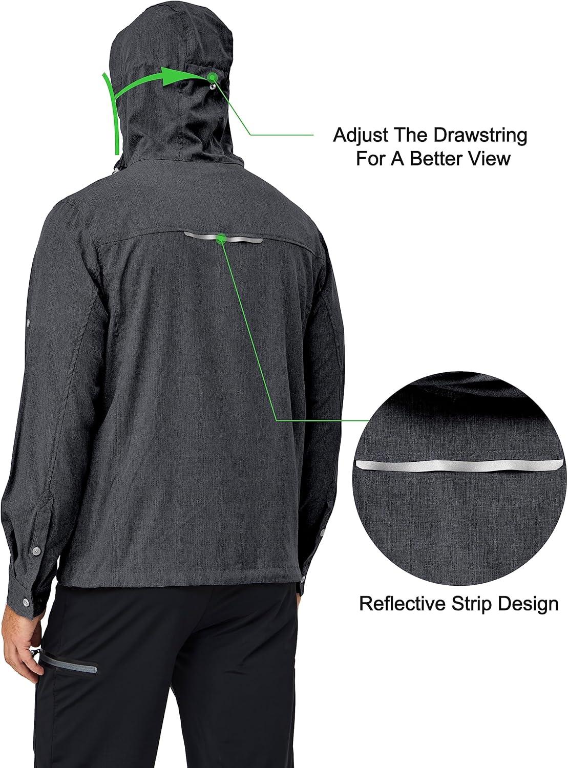 imageLittle Donkey Andy Mens UPF 50 Sun Protection Jacket Full Zip Lightweight Hoodie Summer Shirts for Hiking Fishing OutdoorGrey