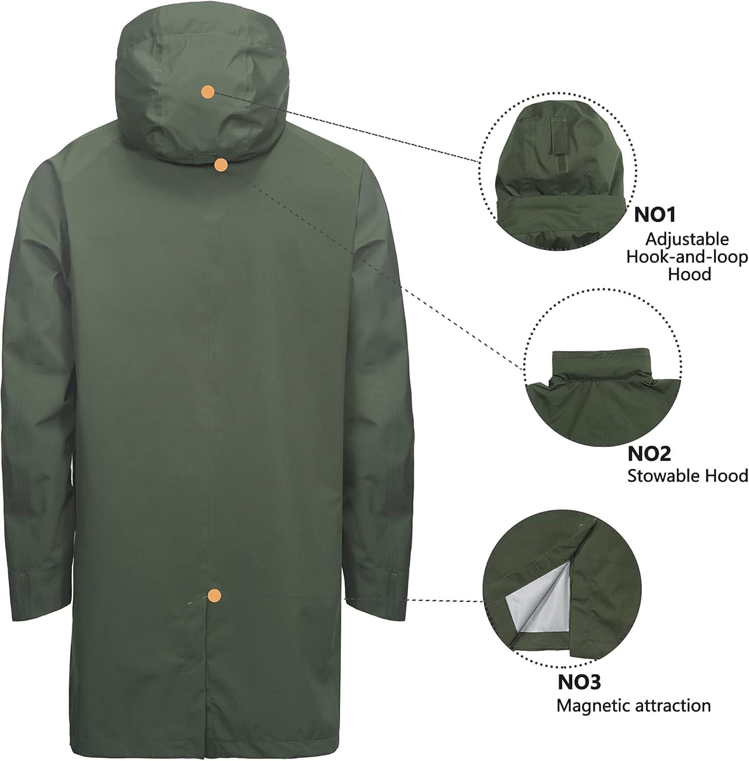 imageLittle Donkey Andy Mens Waterproof Rain Jacket Outdoor Lightweight Mountain Windbreaker Long Coat for Hiking Golf TravelArmy Green