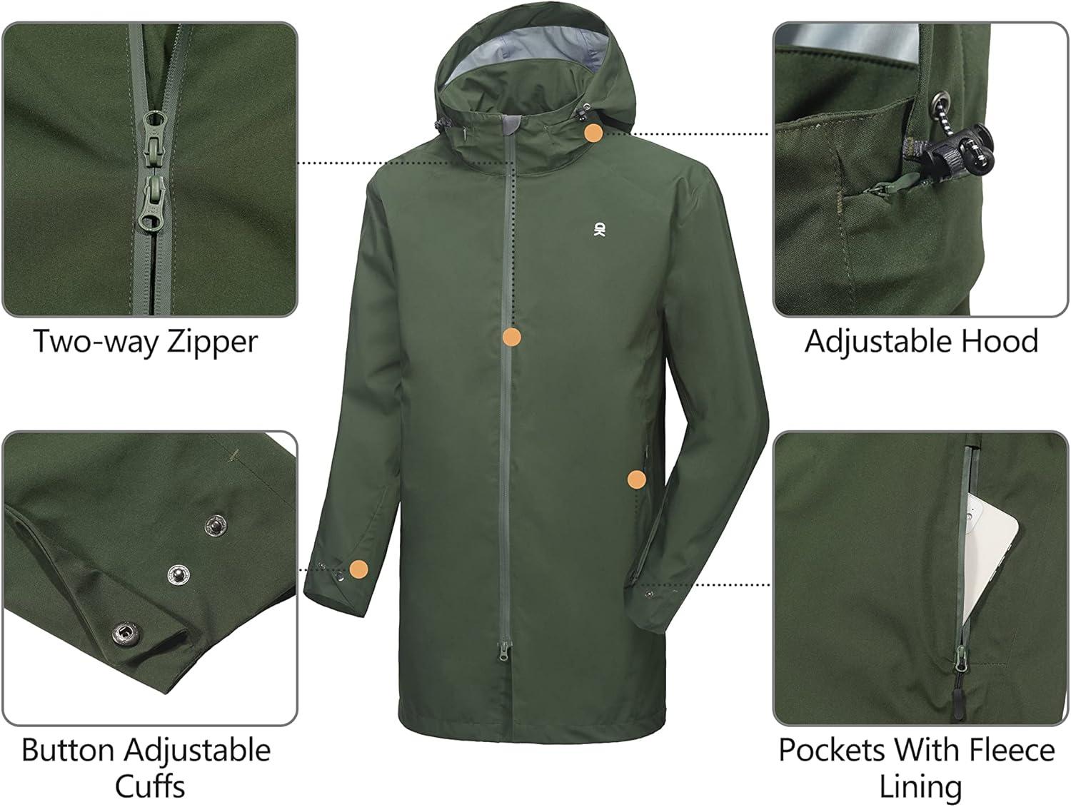 imageLittle Donkey Andy Mens Waterproof Rain Jacket Outdoor Lightweight Mountain Windbreaker Long Coat for Hiking Golf TravelArmy Green