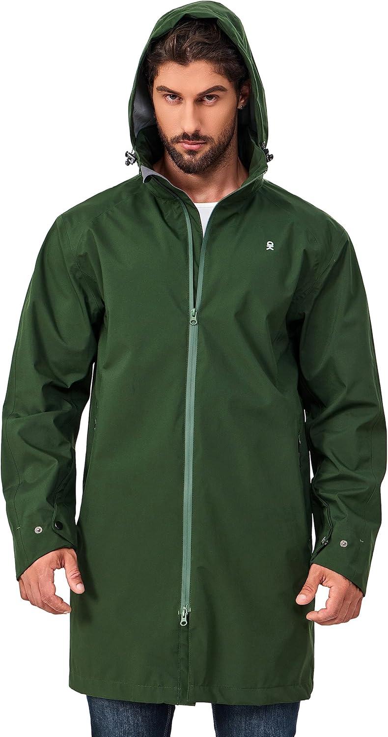 imageLittle Donkey Andy Mens Waterproof Rain Jacket Outdoor Lightweight Mountain Windbreaker Long Coat for Hiking Golf TravelArmy Green