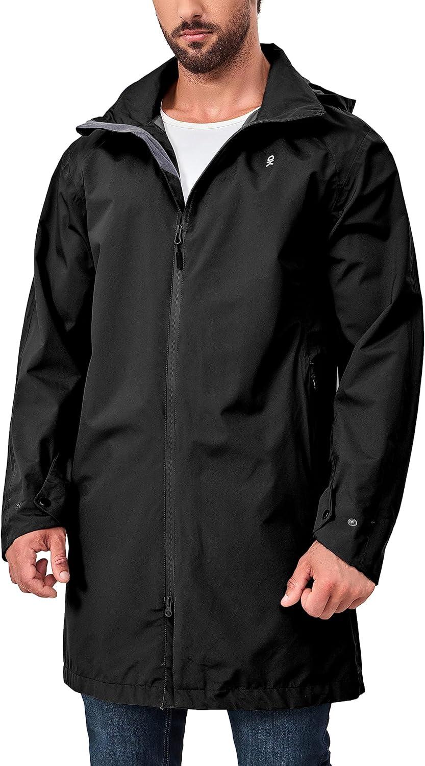imageLittle Donkey Andy Mens Waterproof Rain Jacket Outdoor Lightweight Mountain Windbreaker Long Coat for Hiking Golf TravelBlack