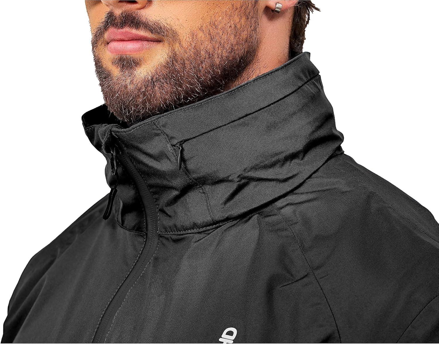 imageLittle Donkey Andy Mens Waterproof Rain Jacket Outdoor Lightweight Mountain Windbreaker Long Coat for Hiking Golf TravelBlack