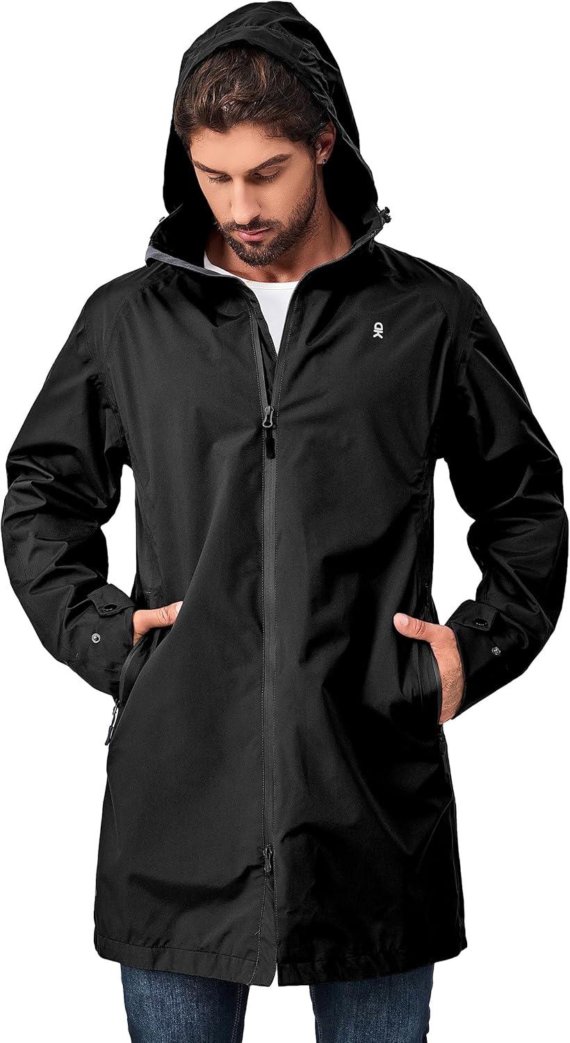 imageLittle Donkey Andy Mens Waterproof Rain Jacket Outdoor Lightweight Mountain Windbreaker Long Coat for Hiking Golf TravelBlack