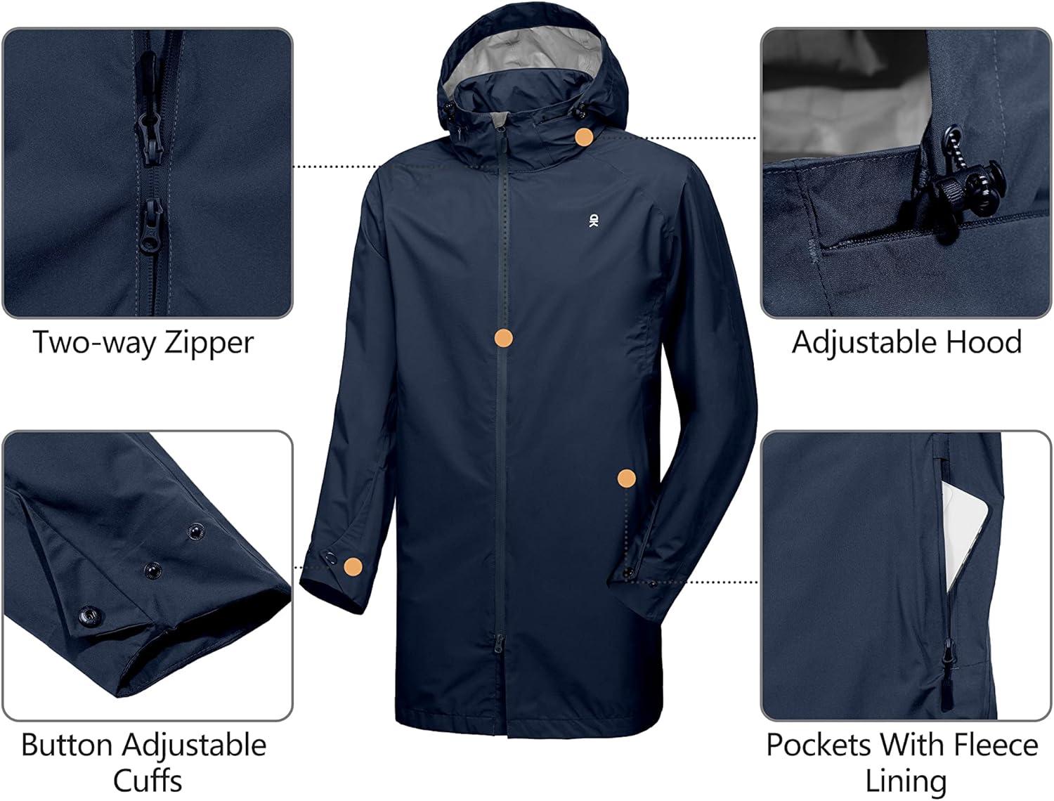 imageLittle Donkey Andy Mens Waterproof Rain Jacket Outdoor Lightweight Mountain Windbreaker Long Coat for Hiking Golf TravelDark Blue