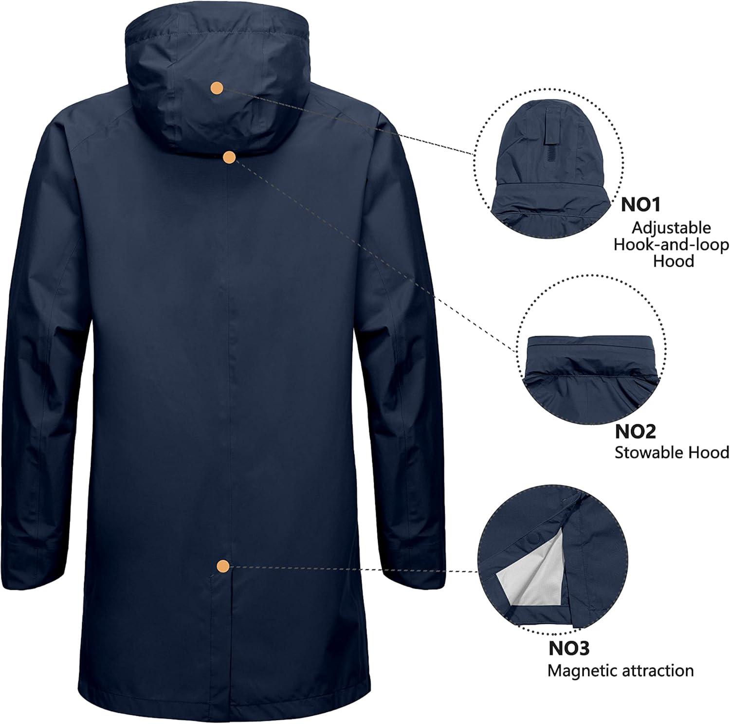 imageLittle Donkey Andy Mens Waterproof Rain Jacket Outdoor Lightweight Mountain Windbreaker Long Coat for Hiking Golf TravelDark Blue