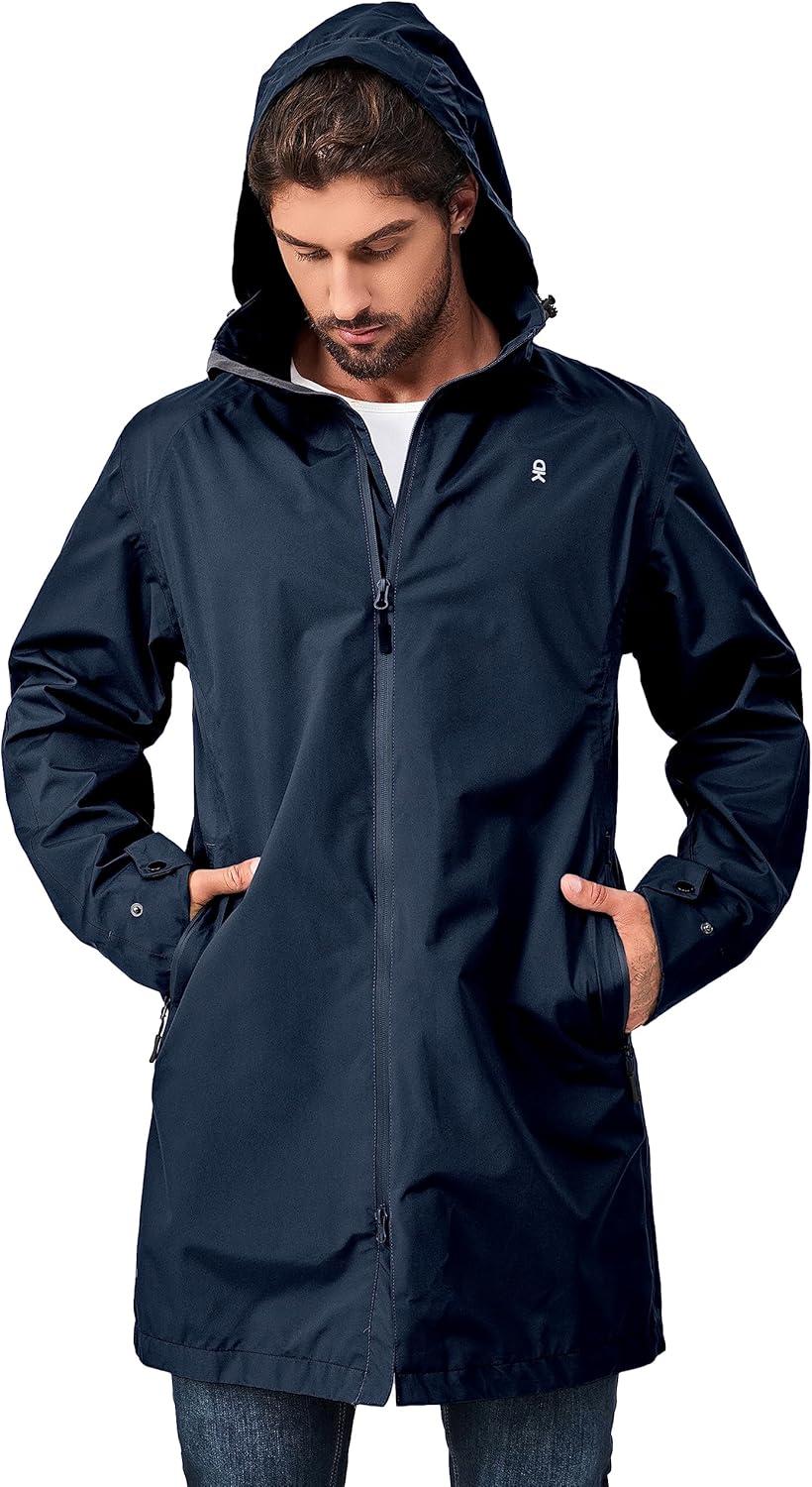 imageLittle Donkey Andy Mens Waterproof Rain Jacket Outdoor Lightweight Mountain Windbreaker Long Coat for Hiking Golf TravelDark Blue